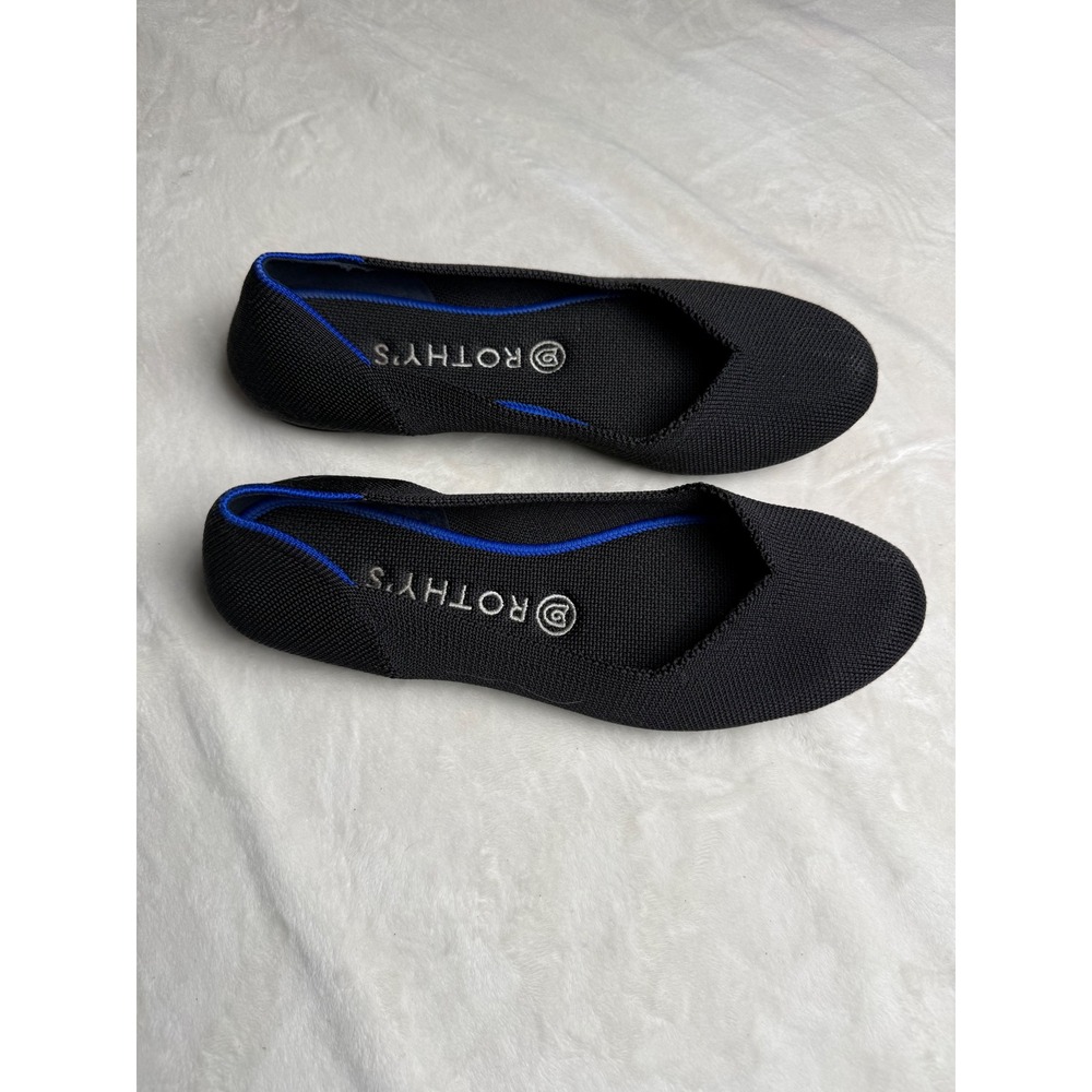 Rothys The Flat Black Solid Rounded Toe Ballet Flats Size 8